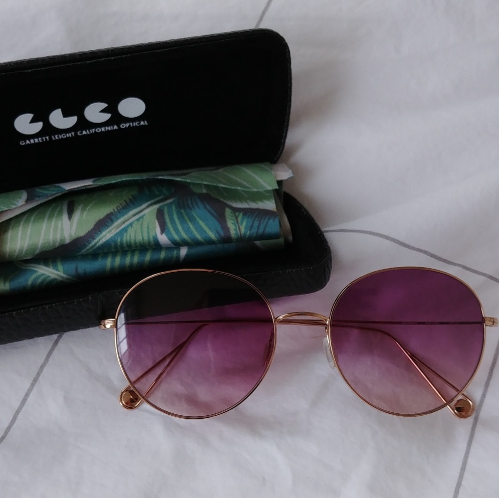 Garret Leight Round Sunglasses with Purple Lenses